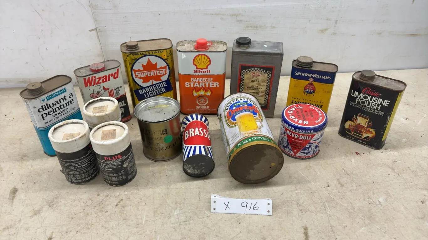 Vintage Advertising Tins Including Supertest, Shell Barbecue Starter, CIL, Wizard, Brasso