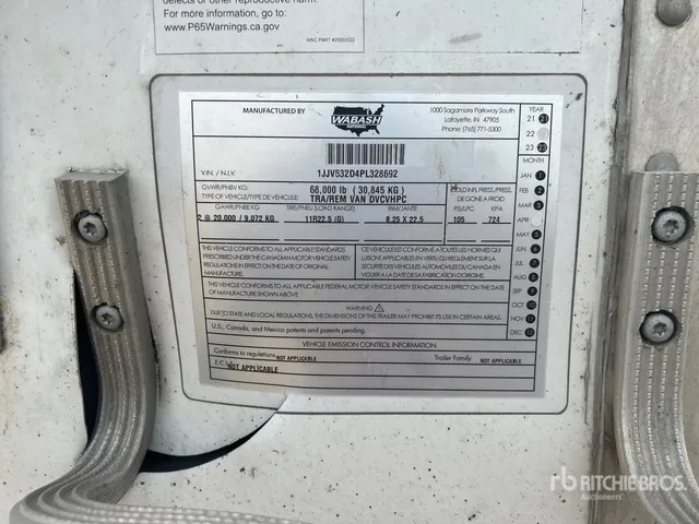 2023 Wabash 53 ft x 102 in T/A Van Trailer