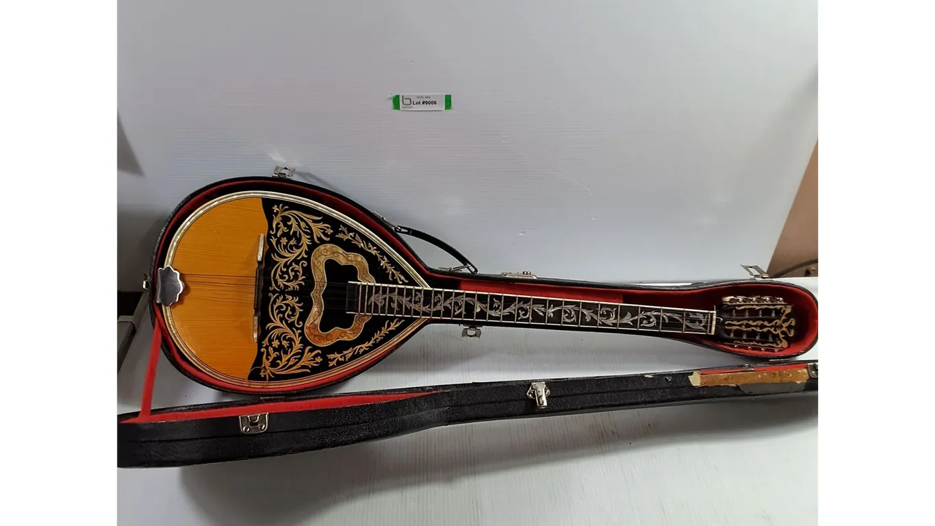 8-String Greek Bouzouki with Ornate Floral&Scroll Inlay Designs in Hard Case
