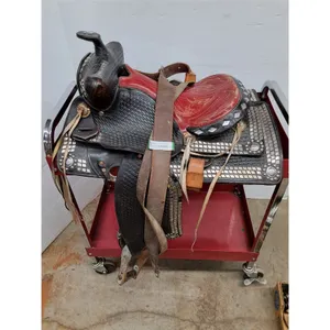 Vintage Western Parade Saddle in Black & Red Leather with Accompanying Horse Tack, Pickup Only