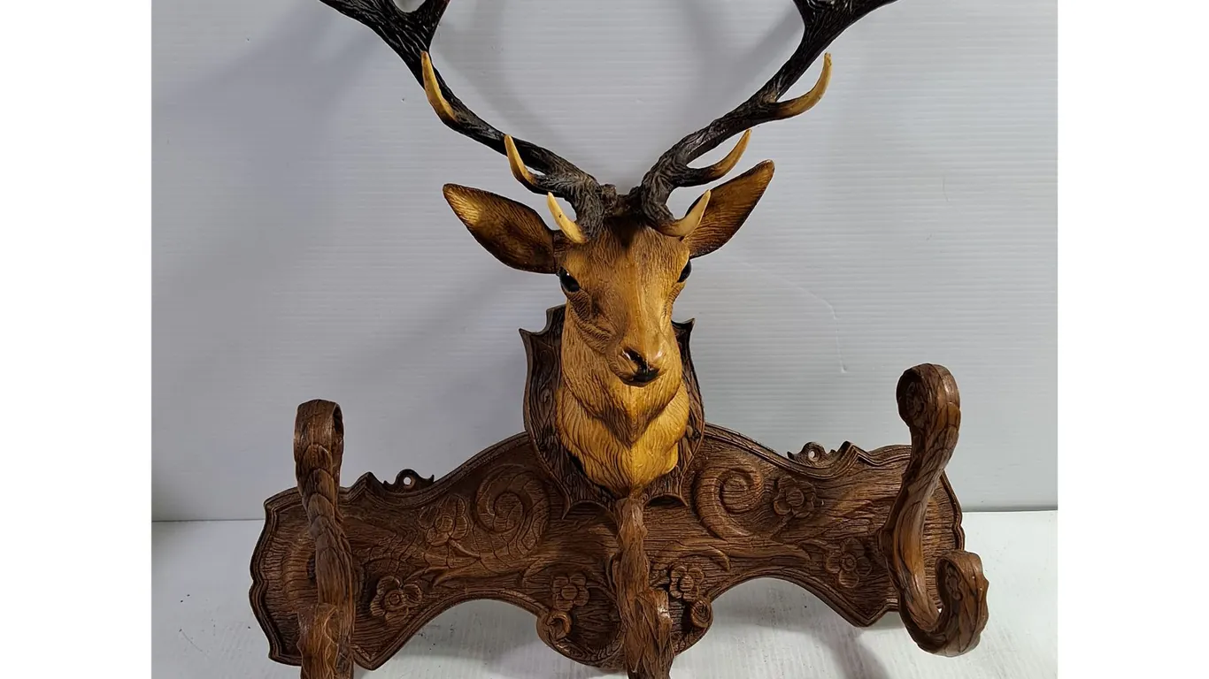 Vintage Faux-wood Molded Plastic Deer Head Coat and Hat Rack