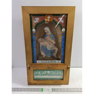 Antique Catholic Last Rites Shadow Box/Home Altar Shrine with Accessories-13"x23"