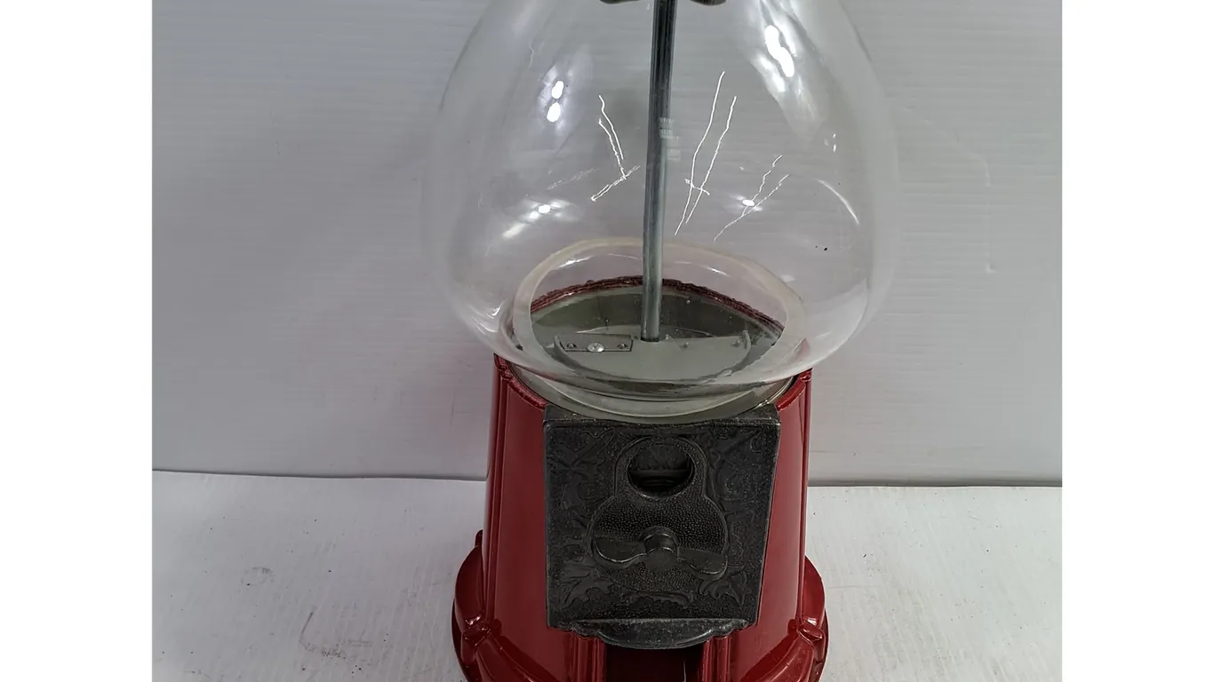 Vintage Carousel Gumball Machine-Red Metal Base and Clear Glass Globe
