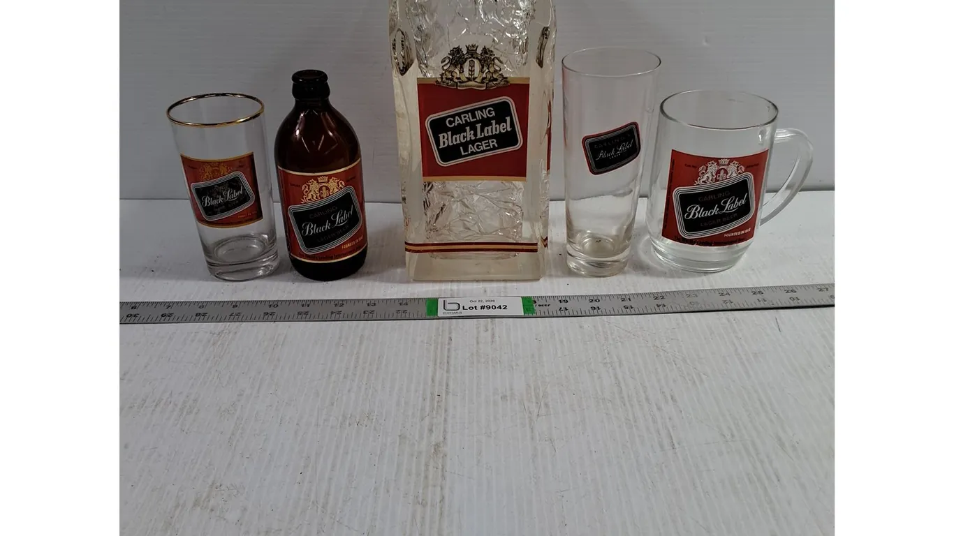 Vintage Black Label Beer Lot-Ice cube Bar Top Display,Glasses,Mug ,Stubby Bottle