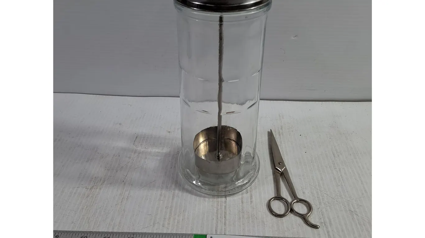Vintage Glass Comb Holder Jar and Pair of Silver Stainless Steel Hair-Cutting Shears