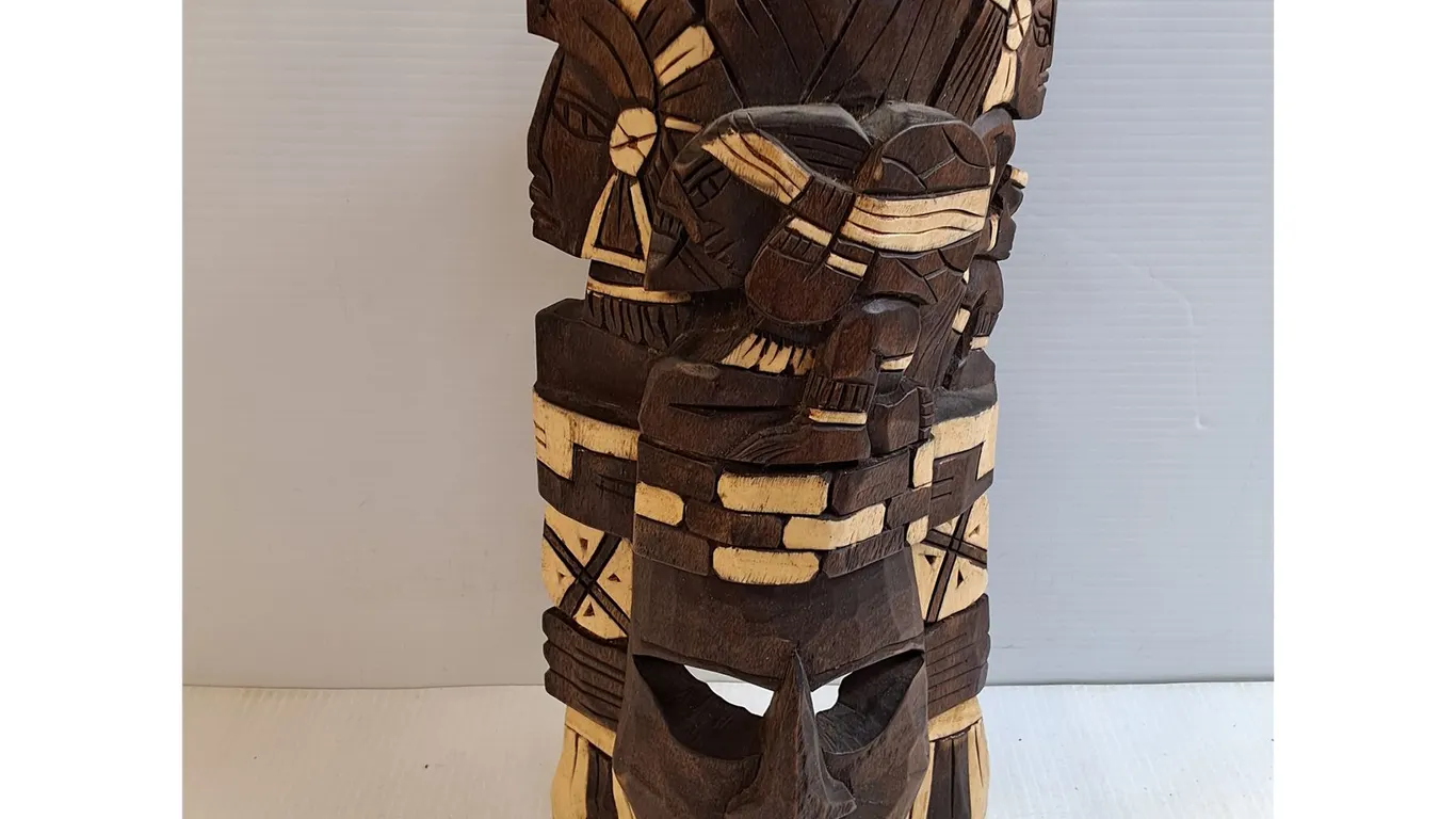 Hand Carved Two-Toned Woden Tribal Mask-Mayan or Aztec Warrior Art