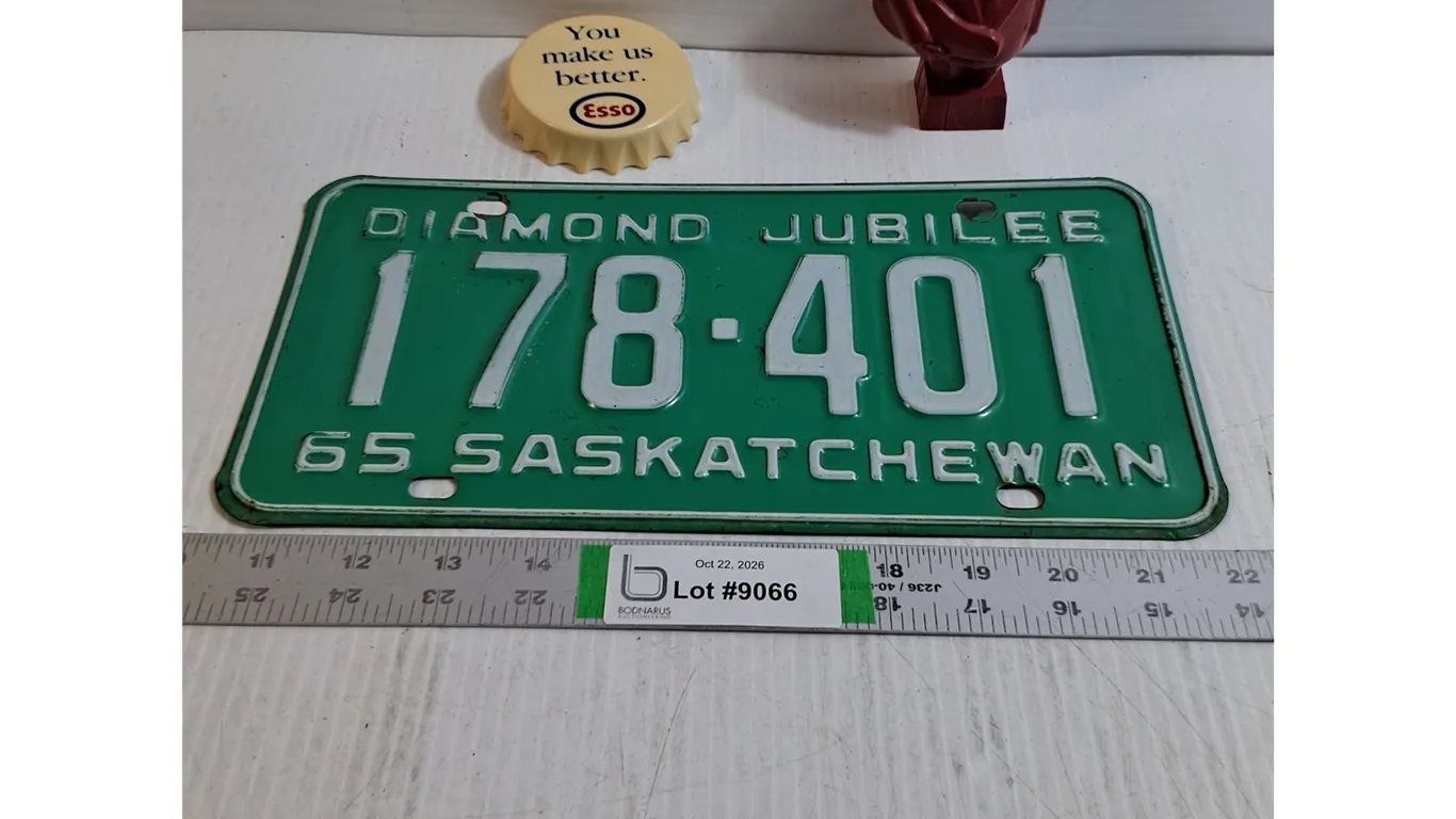 1965 Saskatchewan License Plate,ESSO Bottle Opener,Plastic figurine
