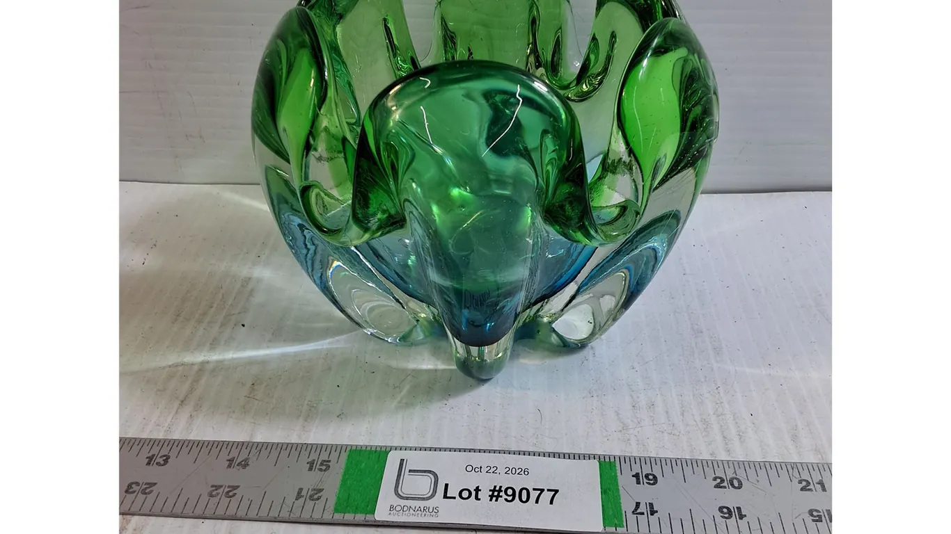 MCM Art Glass Vase in Vibrant Green and Blue