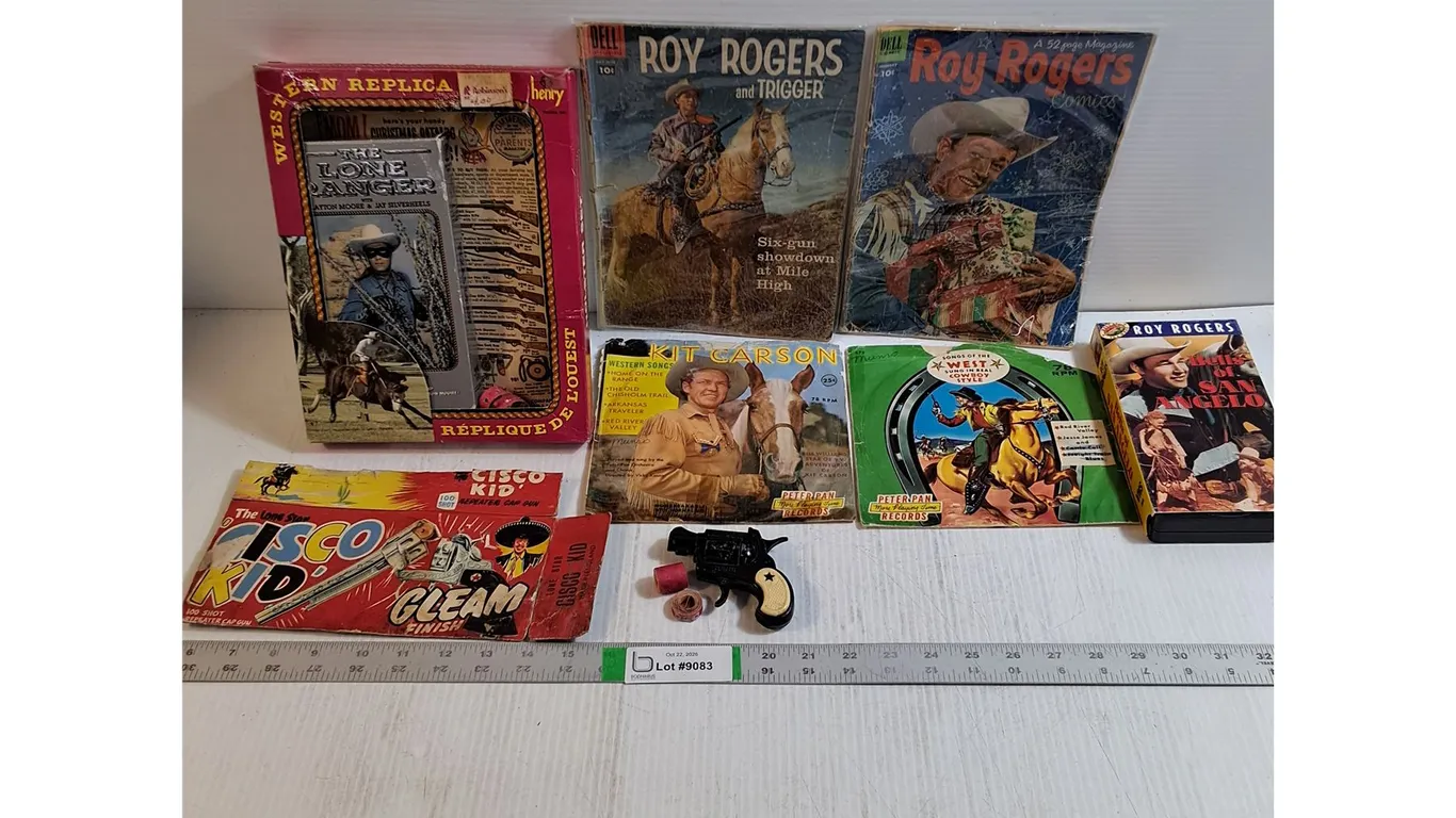 Lot of Assorted Old Western Items-Comic Books,Records,Cap Gun,VHS