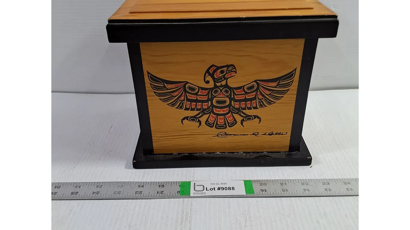 Vintage Wooden Keepsake/Storage Box Featuring Painted Northwest Coast First Nations Design