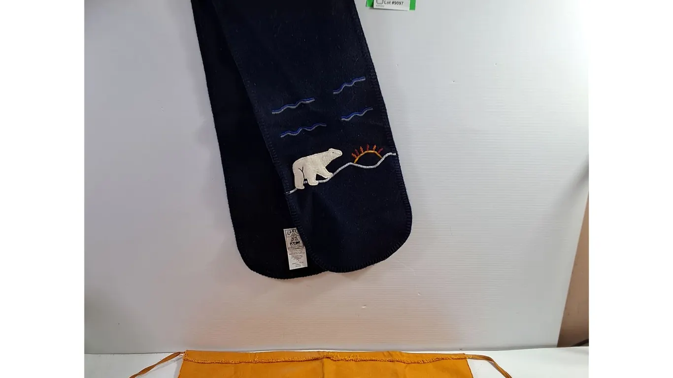 Black Printed Owl Motif and Navy Blue Scarf Featuring Polar Bear and Sun