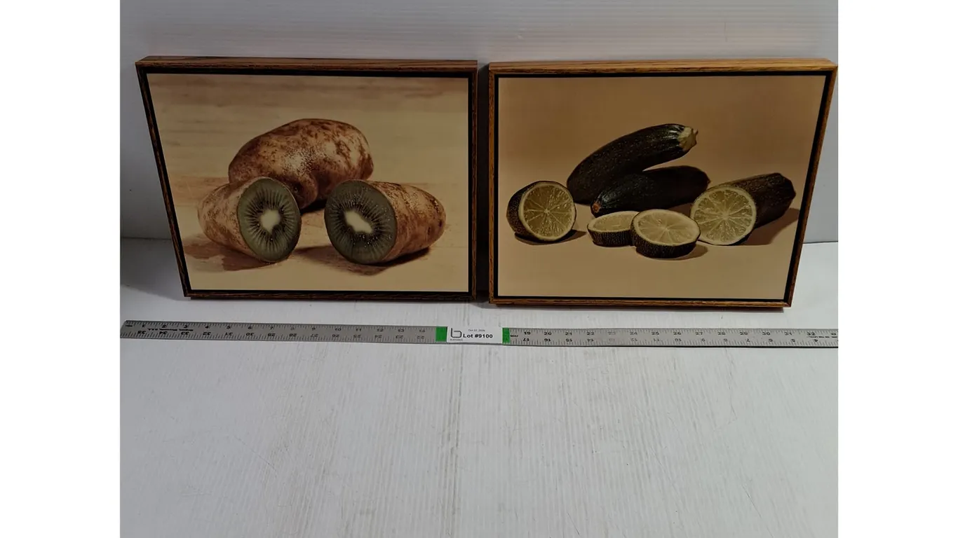 (2) Framed Photographic Prints of Kiwi Fruit and Zucchini-14"x11"