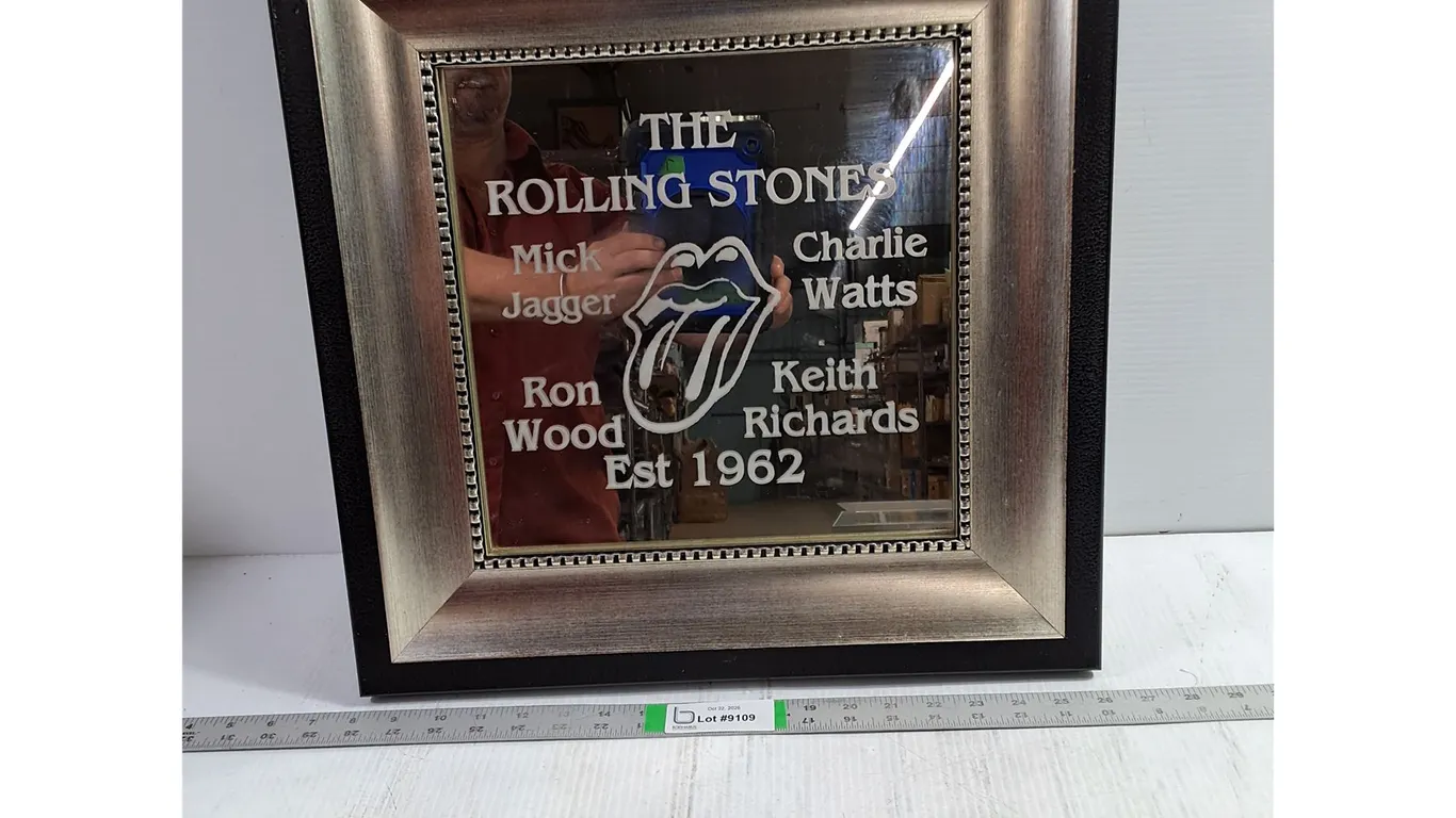 (1) Vintage Framed Rolling Stones Glass Mirror-18"x18"