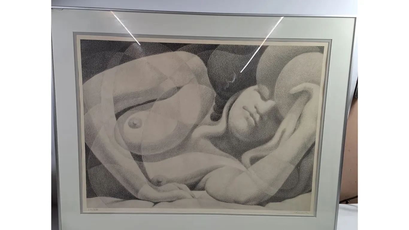 Limited edition Lithograph Untitled (Sleeping Nude)-35.5"x29.5"-small crack as pictured, Pickup Only