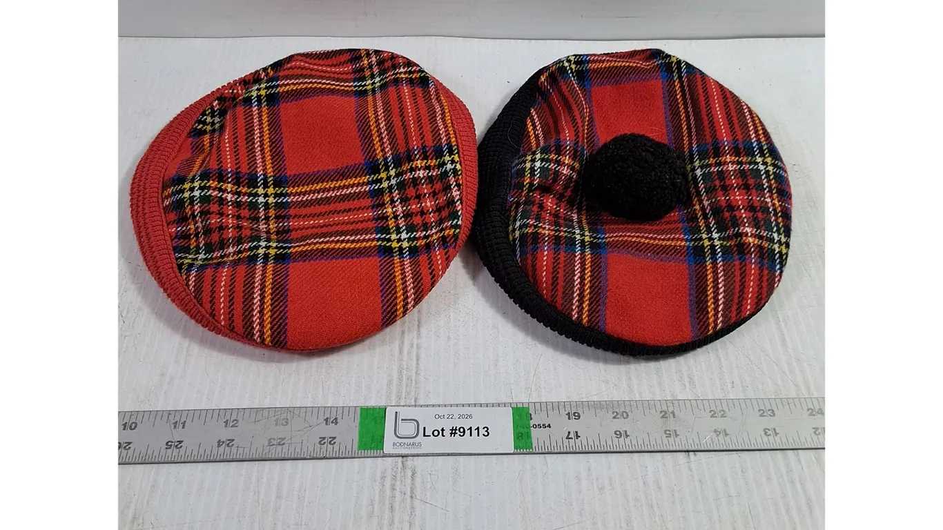(2) Vintage Red Tartan Plaid Tam or Piccadilly Tam Hat