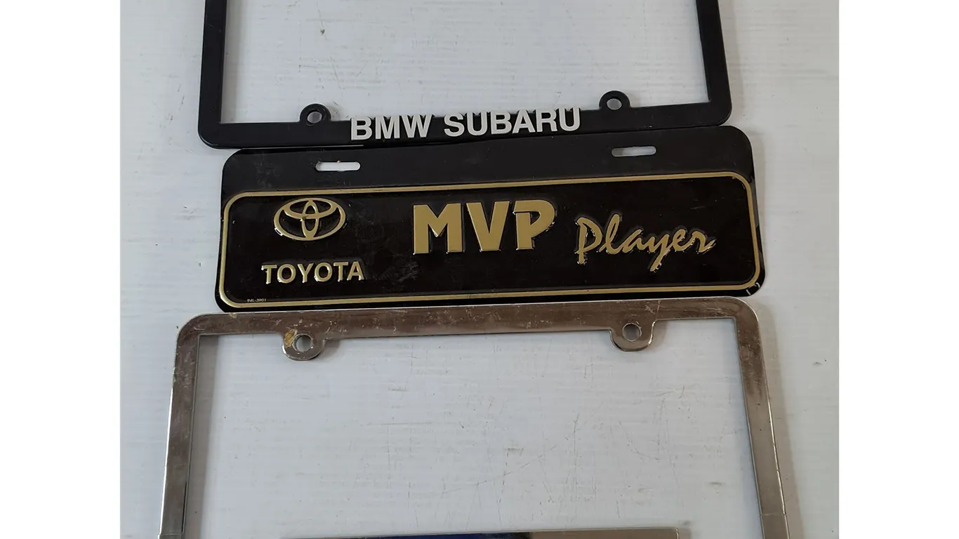 (1) Toyota License Plate Advertisement, (2) License Plate Frames, ENS and BMW Subaru