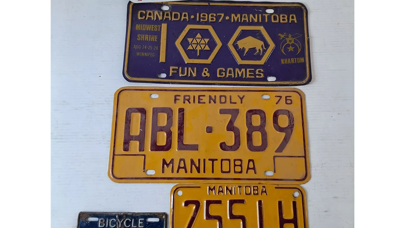 (5) License Plates- Winnipeg Bicycle, Manitoba, University of Winnipeg
