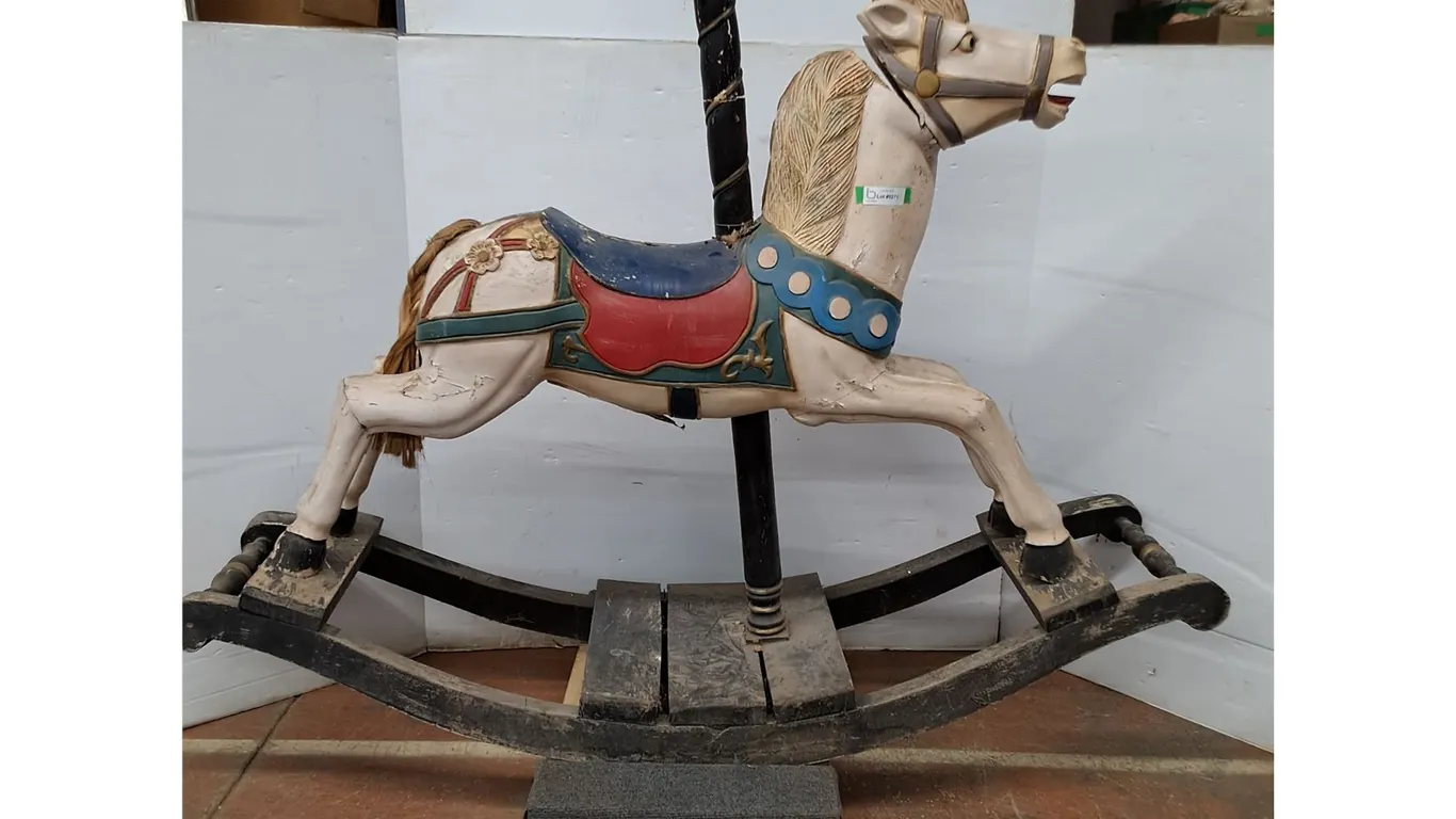 *Wooden Rocking Horse Carousel 65"x18"x64"(cannot ship, damage to neck)