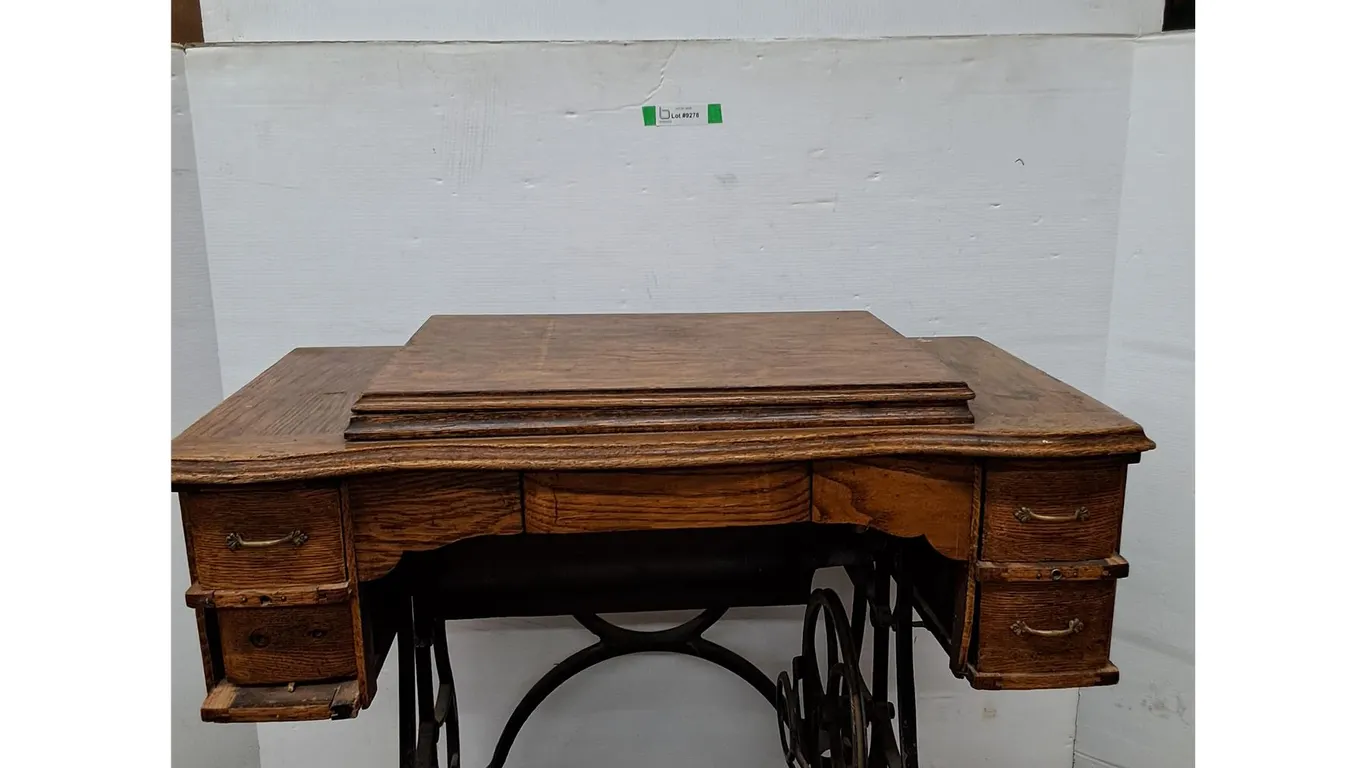 *Antique Wooden Drop-Head Treadle Sewing Machine Cabinet 35"x19"x31" (cannot ship)