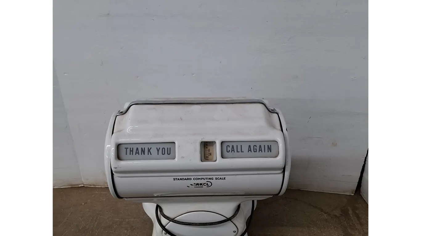 *Vintage White Porcelain Computing Counter Scale 17"x17"x25" (untested, cannot ship)