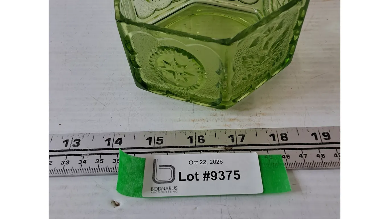 Indiana Glass Tiara Green Candy Dish/Trinket Box with Federal Eagle & Stars, No Lid