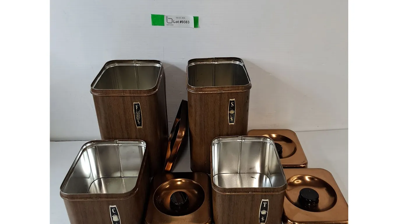 (4) Spice/Herb, Tea & Coffee Metal Storage Container Bins with Lids