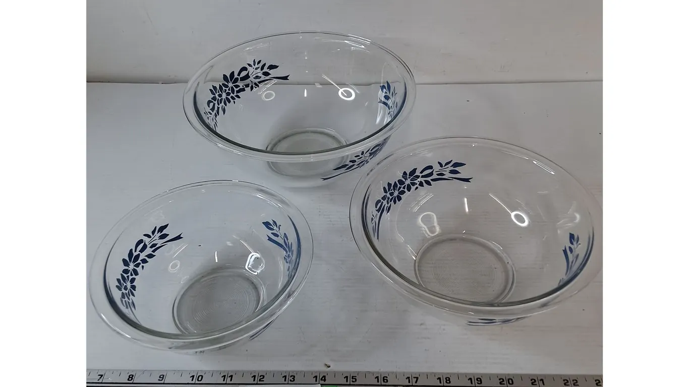 (3) Pyrex Corning Bowls with Floral Patterns