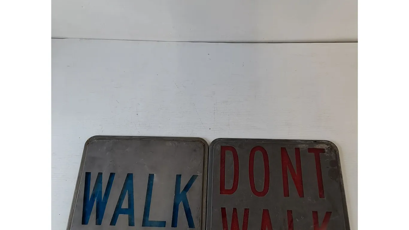 (2) Glass Signs, Walk and Don't Walk with Chipped Corner As-Is