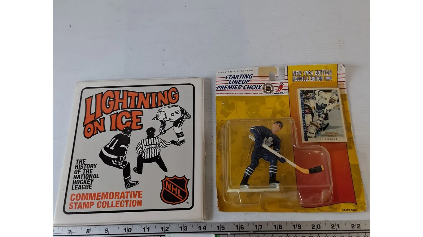 Starting Lineup 1994 Edition Doug Gilmore Figure Sealed and NHL Commemorative Stamp Collection