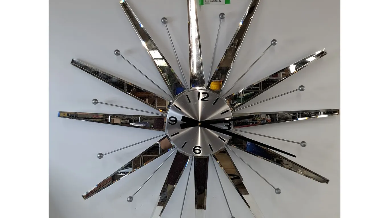 Mirrored Starburst Wall Clock As-Is with Several Small Breaks