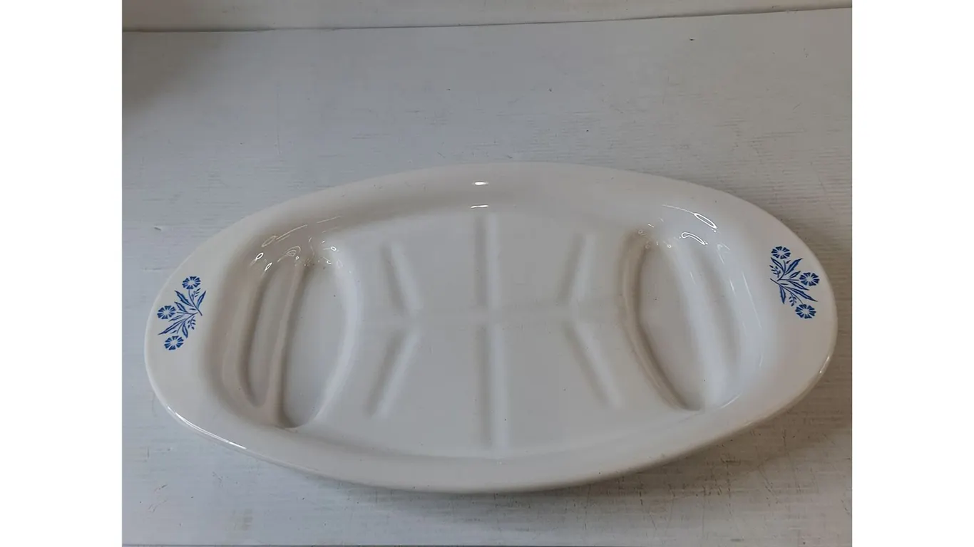 Corning Ware Serving Tray Dish, White with Blue Floral Accents