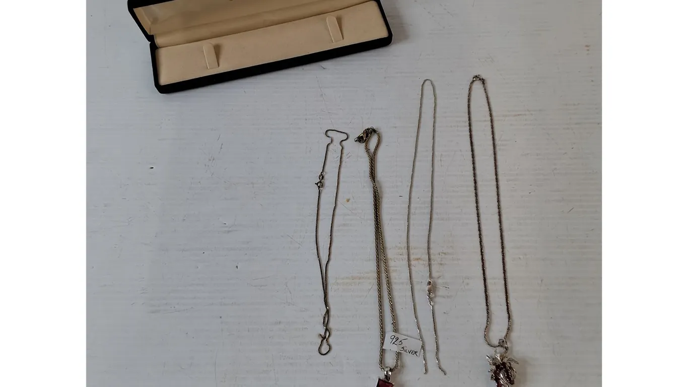(4) Necklaces, 925 Silver and Holding Case All As-Is