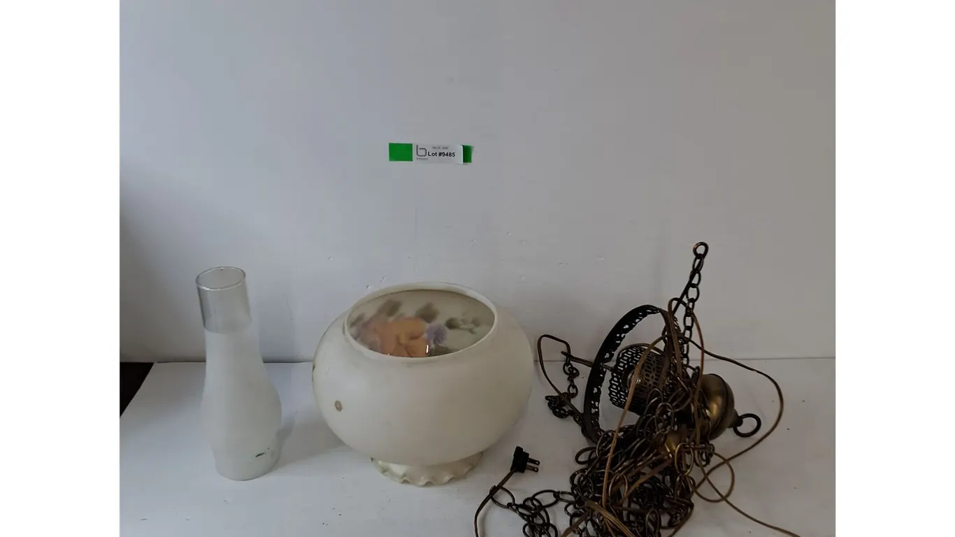 Kerosene Lamp Chimney, Hanging Ceiling Lamp Cover and Fixture Untested As-Is