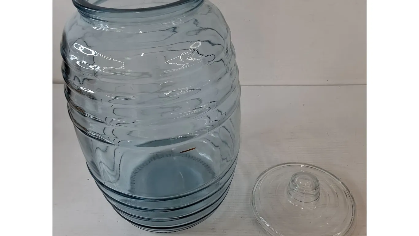 Glass Barrel Ribbed Pickle Honey Jar