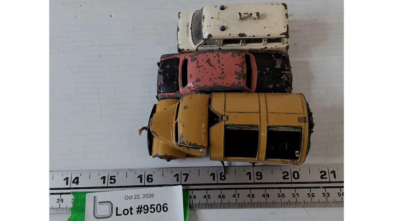 (3) Metal Cars, (2) Dinky Toys 1:43, (1) Siku 1:64, All As-Is,