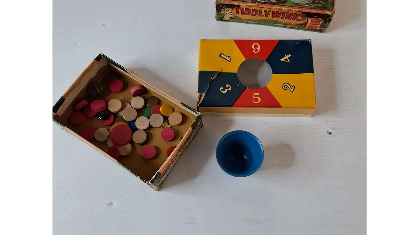 Tiddlywinks Game with Cup, Ball, Playing Pieces, and Box