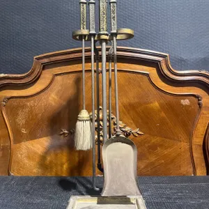 B&H Brass Fireside Tool Set from Magrath Mansion with Stand and Four Tools