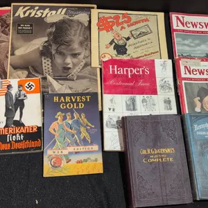 Vintage Magazines and Books Including Newsweek, Kristall, Harper's, German Volumes