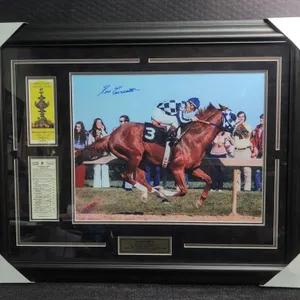 Framed Secretariat Preakness Stakes Photo Signed by Ron Turcotte with COA