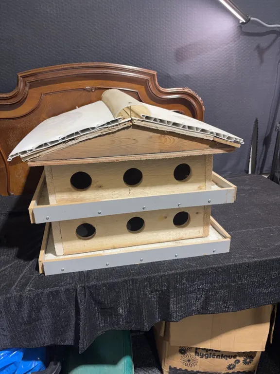 Handcrafted Multi-Level Wooden Purple Martin Birdhouse With 12 Openings And Plastic Roof Accents