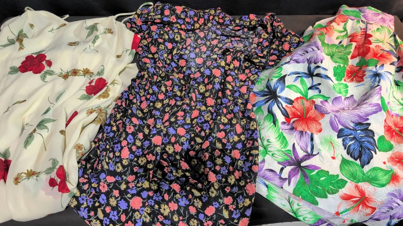 Maggie Lawrence Sport Black Floral Jumpsuit, Yaly Couture Floral Skirt, Cream Dress Sz S