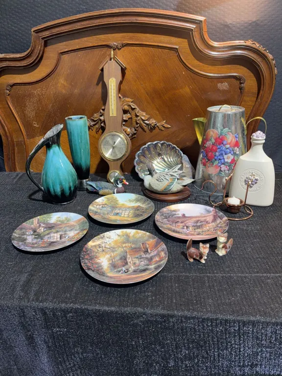 Decorative Plates, Ceramic Pitcher, Vases, Barometer, Duck Figurines and Mixed Decor