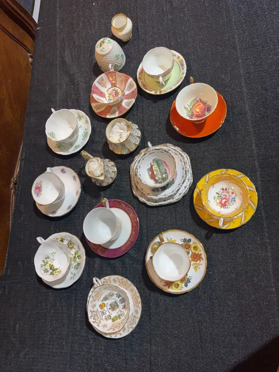 9 Porcelain Teacup and Saucer Sets Plus Assorted China Tableware