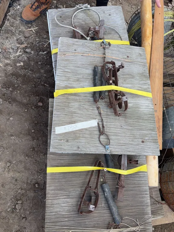 Metal Animal Traps with Wooden Stakes and Chains and Floating Traps