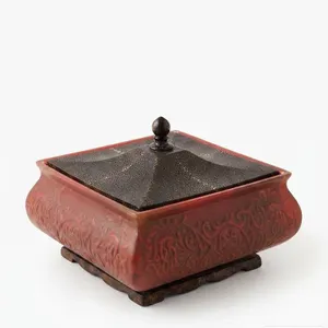 Signed Michael Deneen Square Lidded Ceramic Box with Ornate Relief