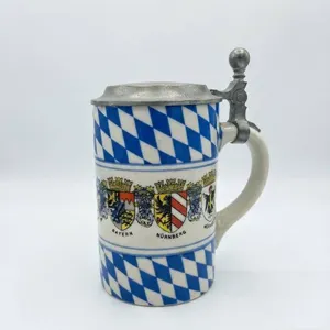 German Beer Stein with Pewter Lid and Bavarian Crests