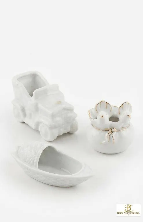 3 White Ceramic Planters Car Bird Boat Shaped
