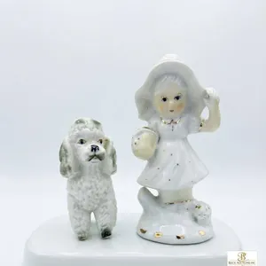 Porcelain Figurines Lot – Girl with Hat and Poodle Dog