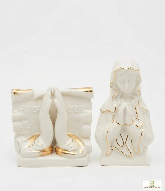 Ceramic Religious Prayer Figurines with Gold Accents