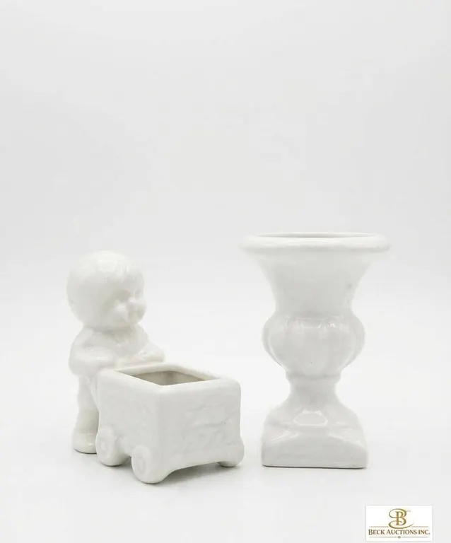 White Glazed Ceramic Candleholders and Planter Pieces